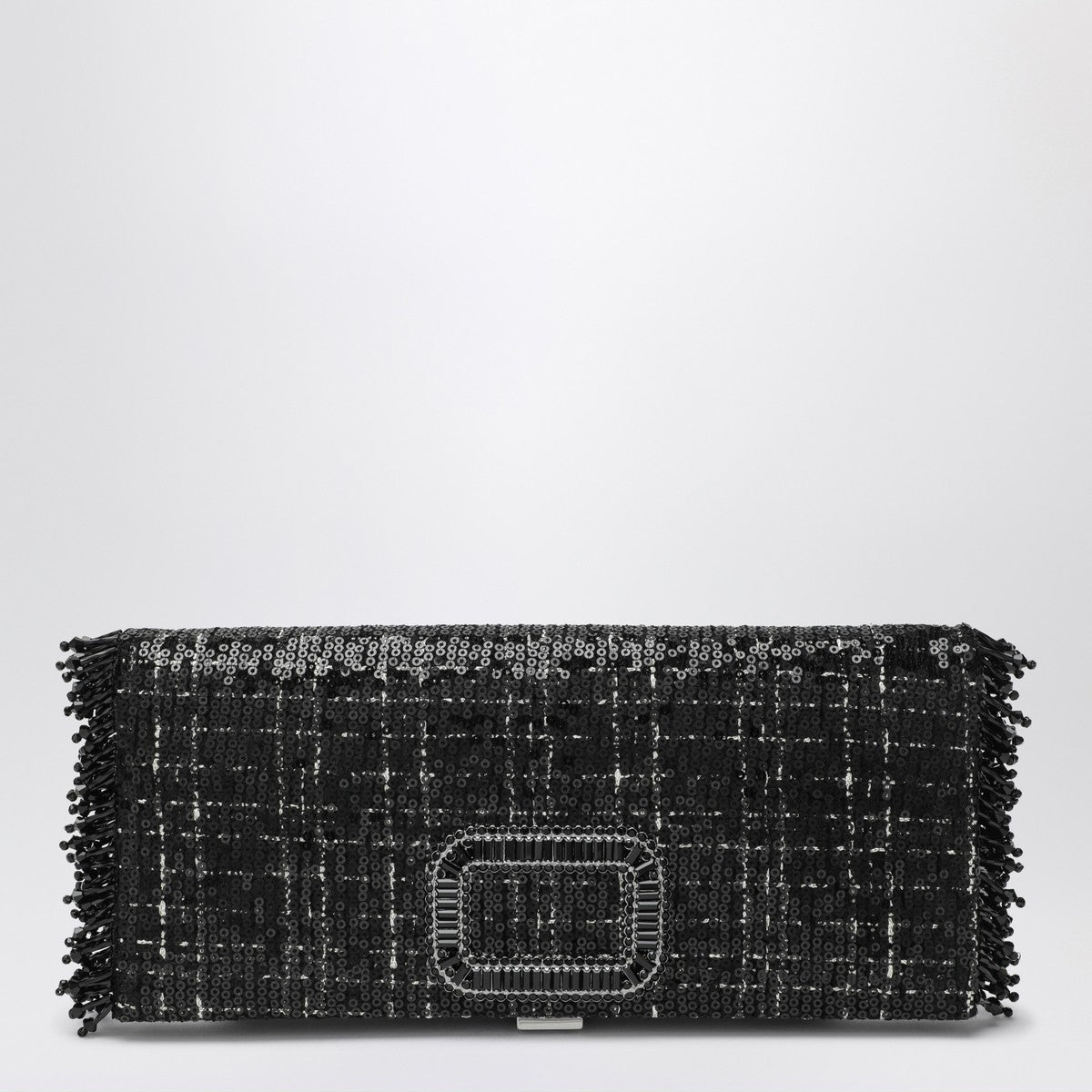 ROGER VIVIER Black Pilgrim clutch bag with micro sequins Roger Vivier