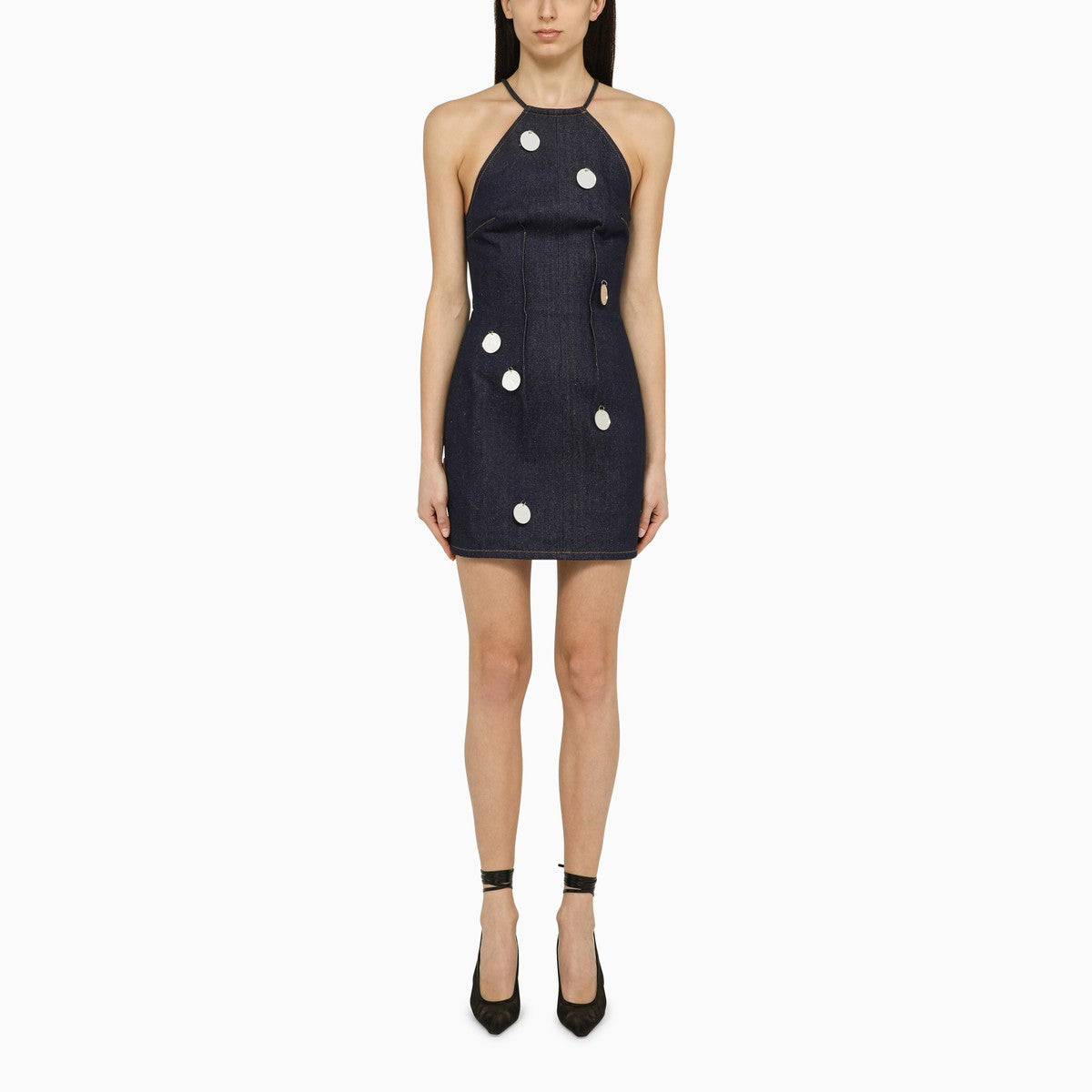 David Koma Blue denim mini dress with mirrors David Koma