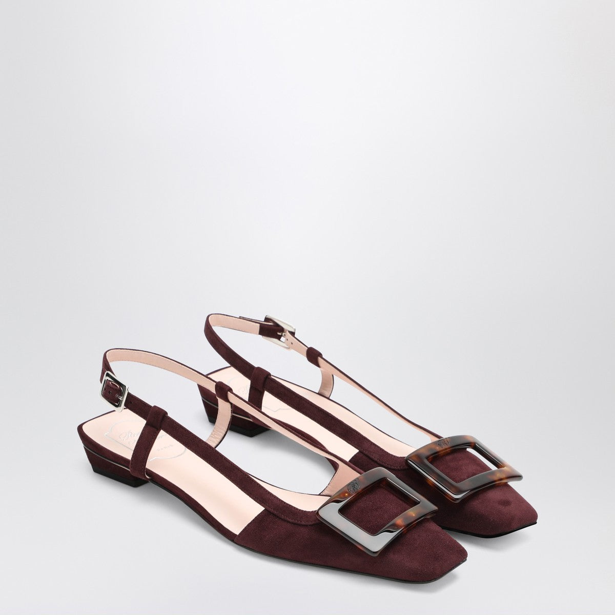 ROGER VIVIER Belle Vivier bordeaux suede slingback flats Roger Vivier