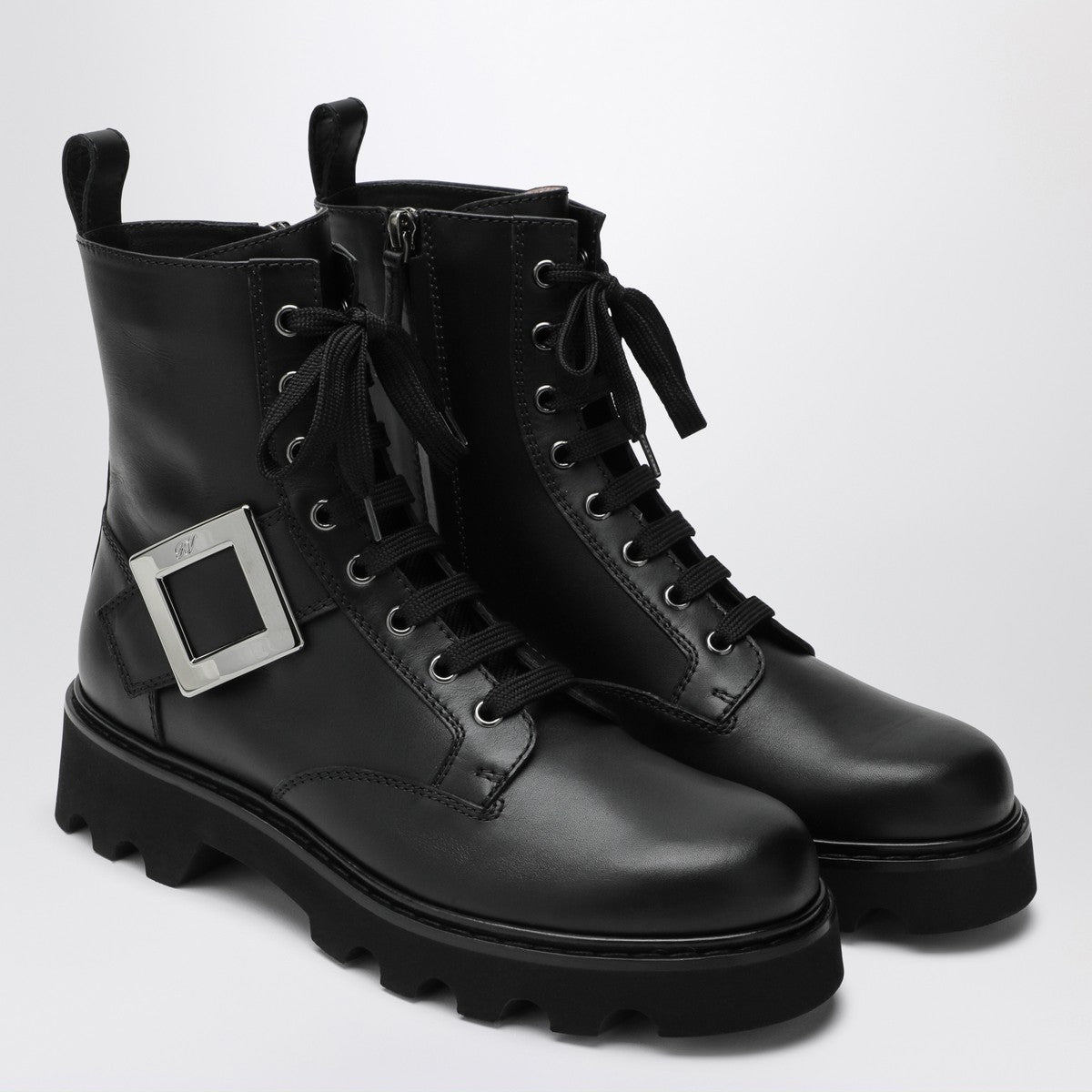 ROGER VIVIER Viv'' Rangers Truck black leather ankle boots Roger Vivier