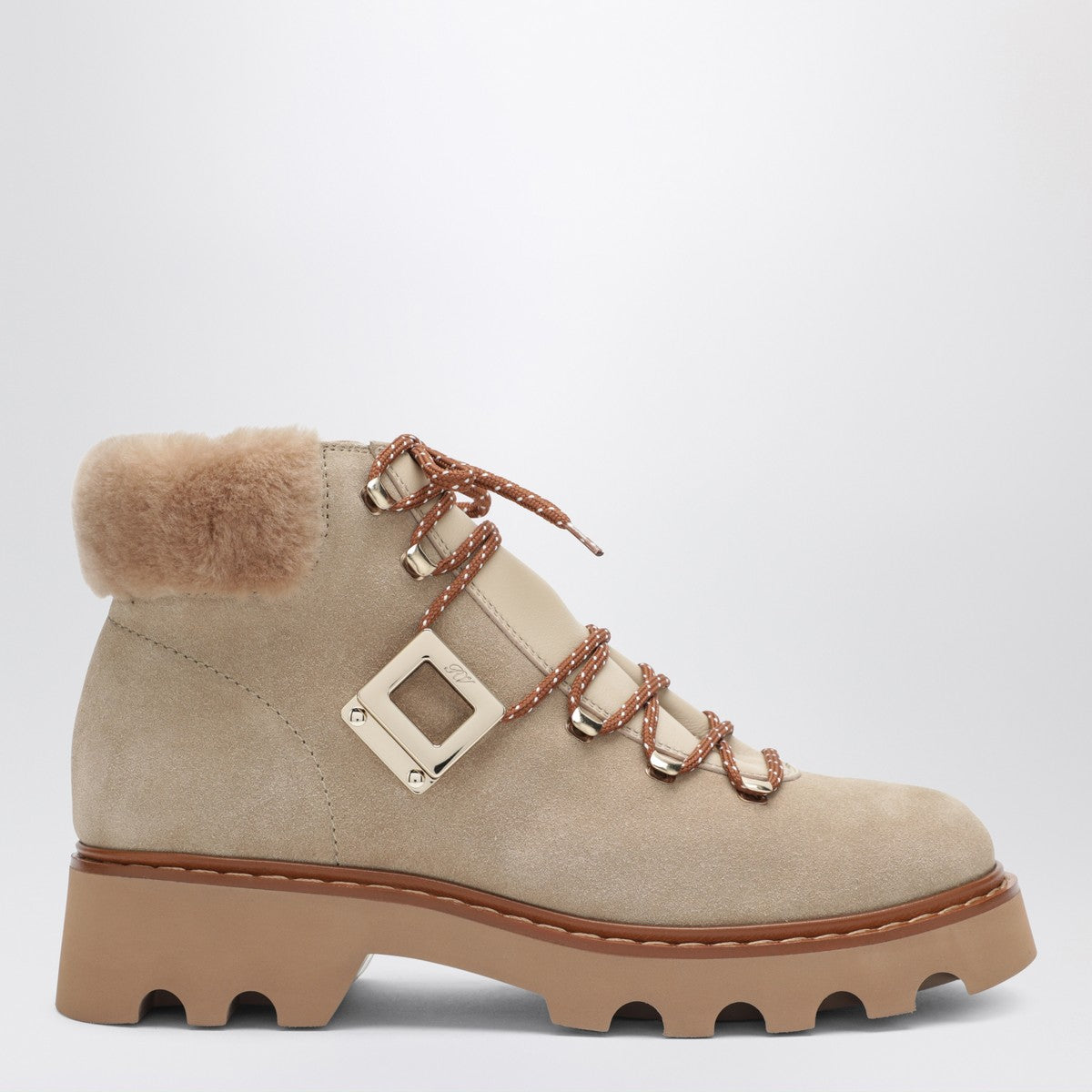 ROGER VIVIER Viv'' Rangers Truck Booties in suede beige Roger Vivier