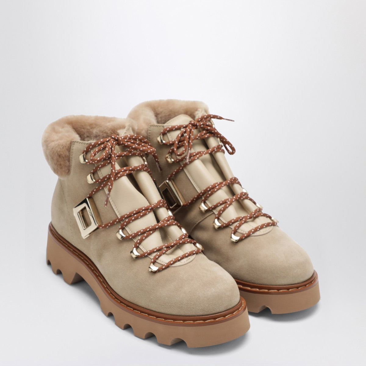ROGER VIVIER Viv'' Rangers Truck Booties in suede beige Roger Vivier