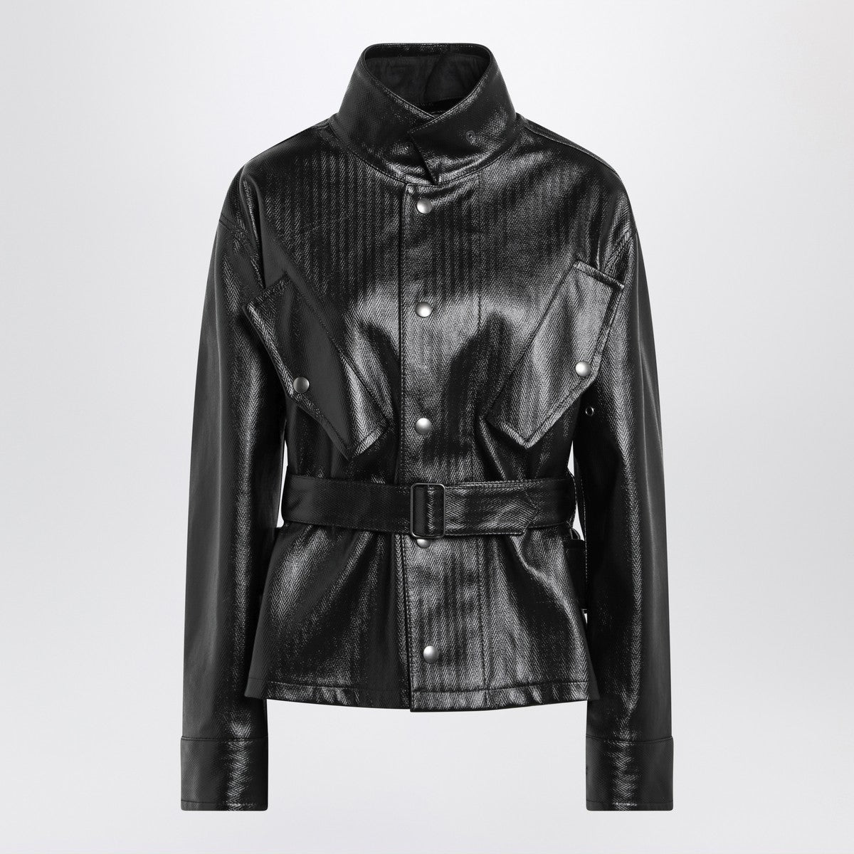 Maison Margiela Black cotton laminated belted jacket Maison Margiela