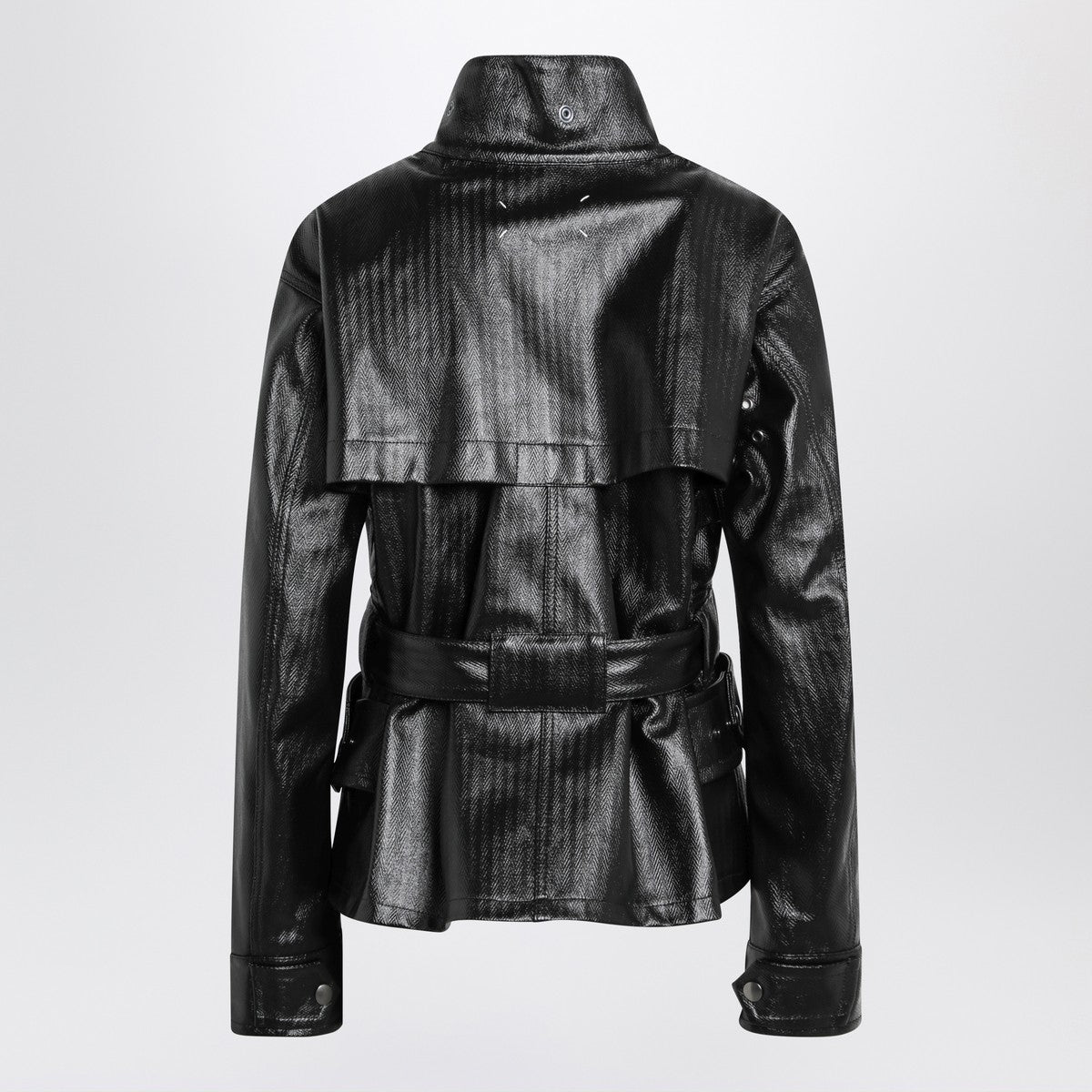 Maison Margiela Black cotton laminated belted jacket Maison Margiela