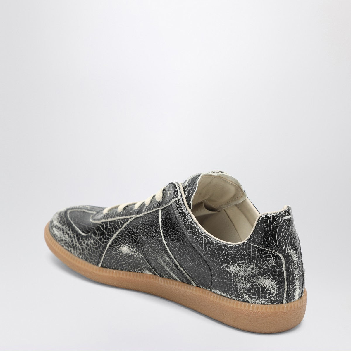 Maison Margiela Black cracked leather Replica sneakers Maison Margiela
