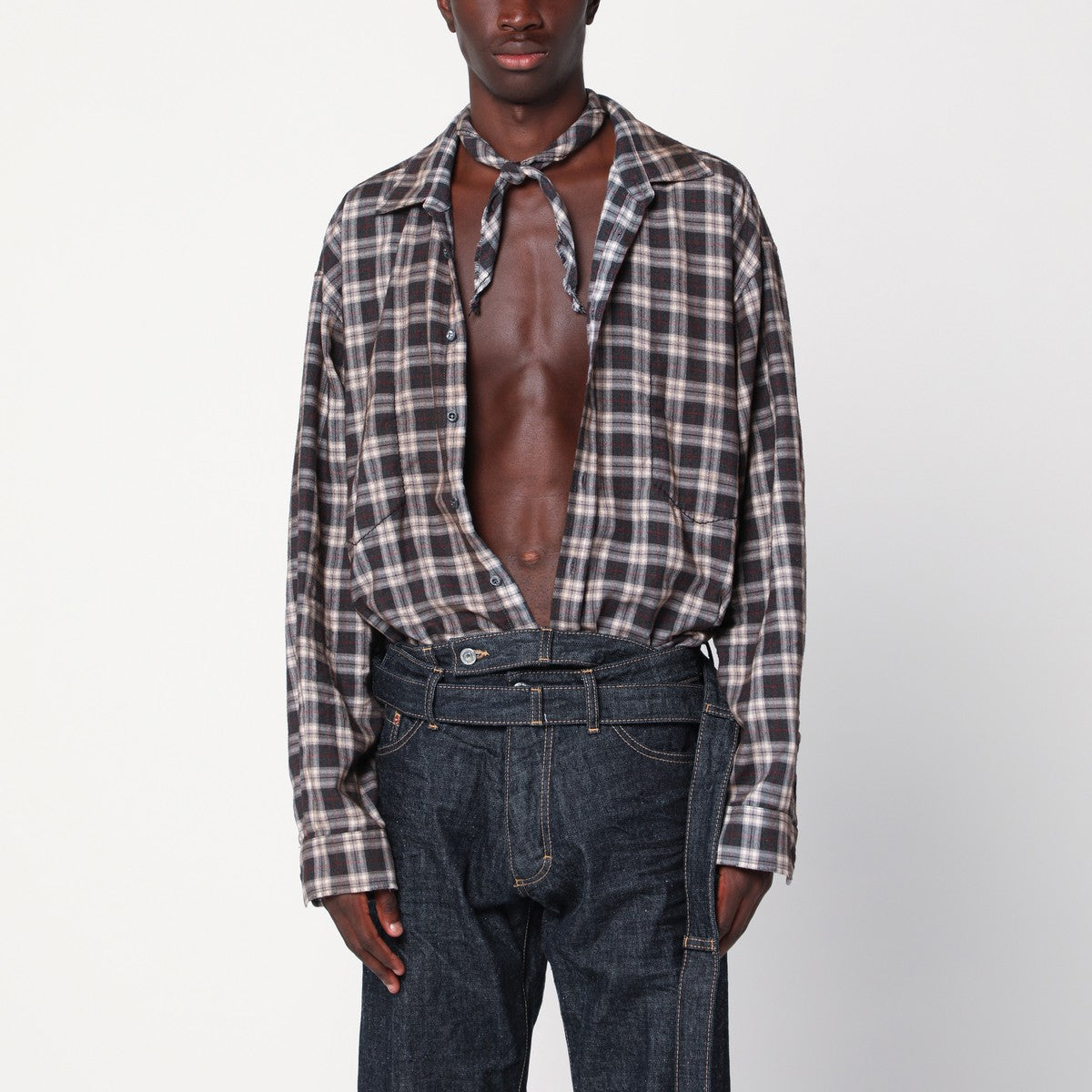 Magliano X D2 Charcoal cotton checked shirt Magliano X D2