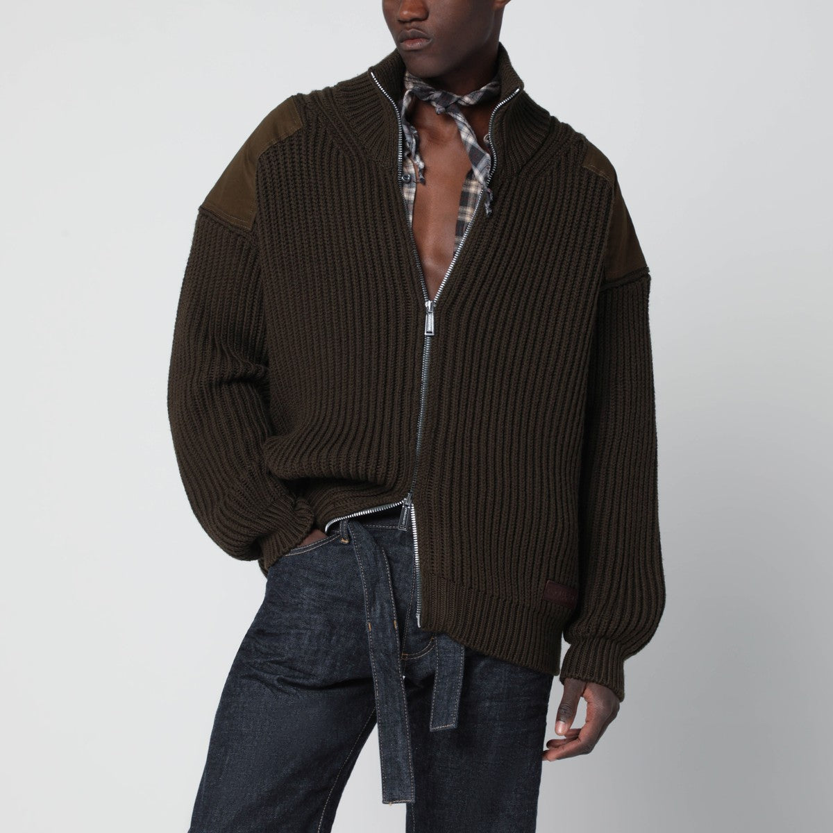 Magliano X D2 Military green wool zip-up cardigan Magliano X D2