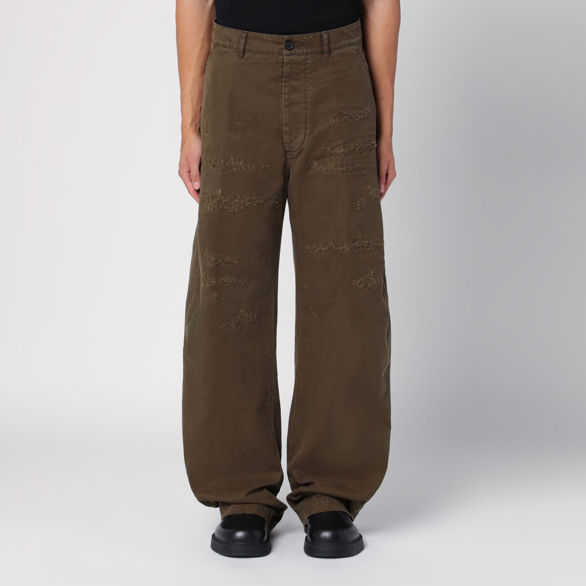 Dsquared2 Military green wide trousers with wear Dsquared2