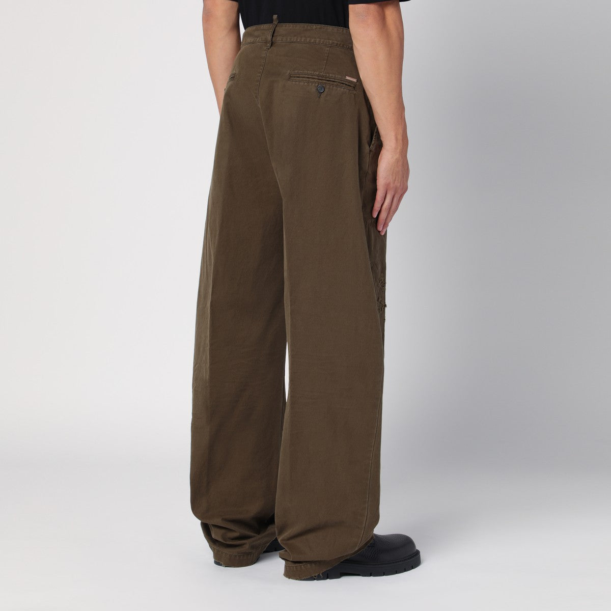 Dsquared2 Military green wide trousers with wear Dsquared2