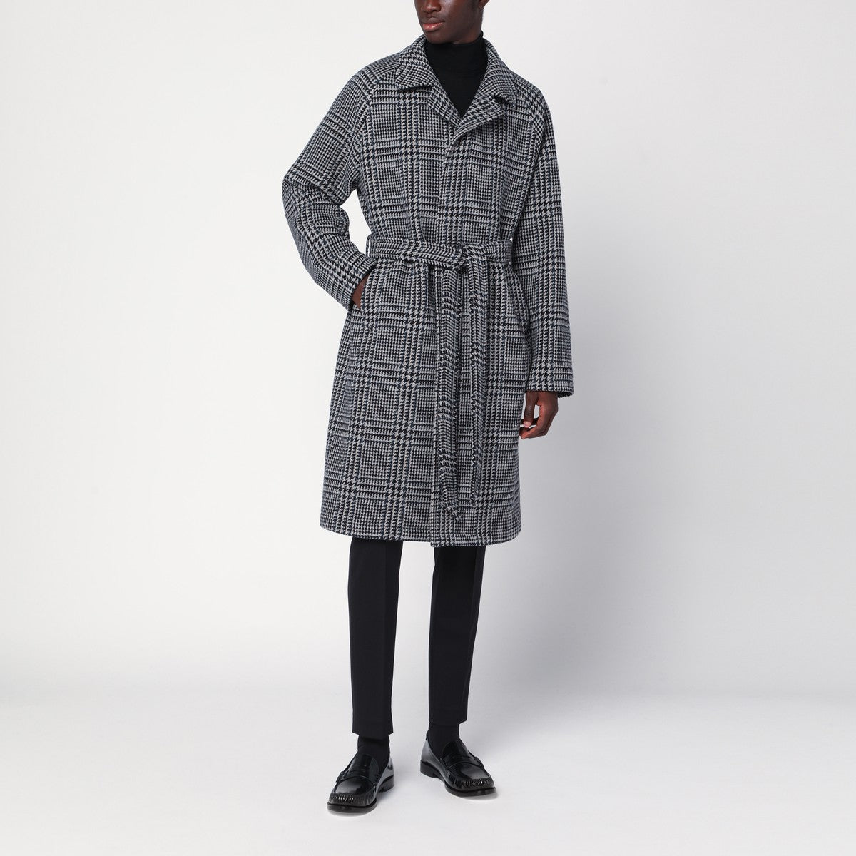 Tagliatore Black and blue coat with belt Tagliatore