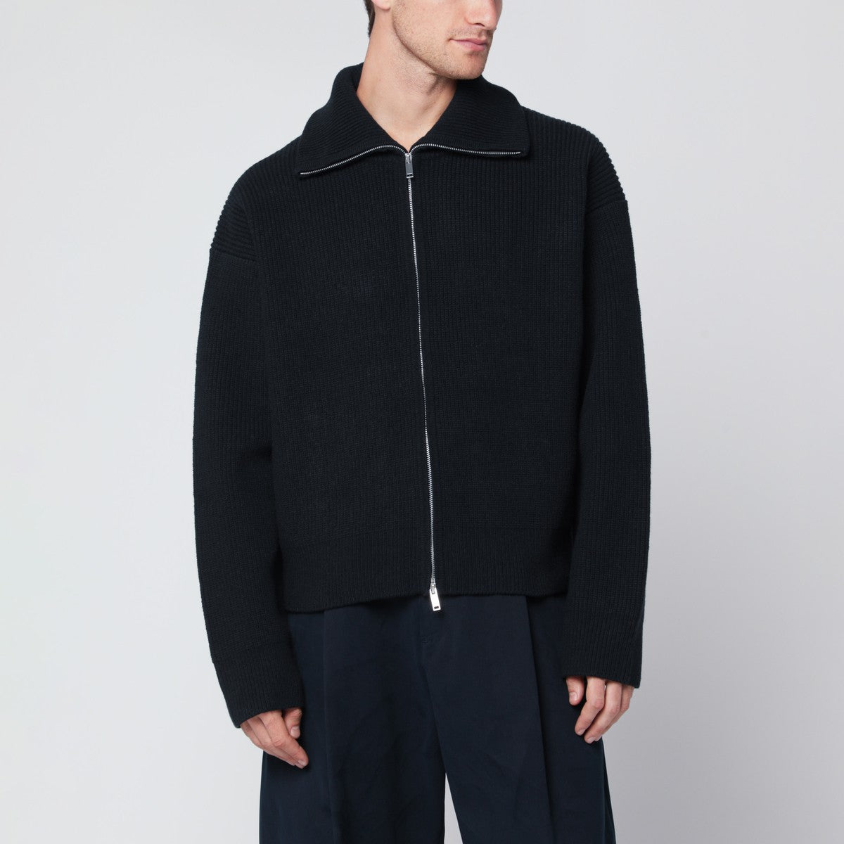 STUDIO NICHOLSON Navy blue wool zip-up cardigan Studio Nicholson