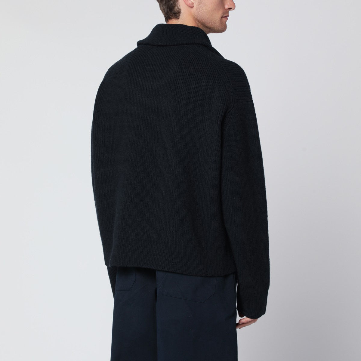 STUDIO NICHOLSON Navy blue wool zip-up cardigan Studio Nicholson
