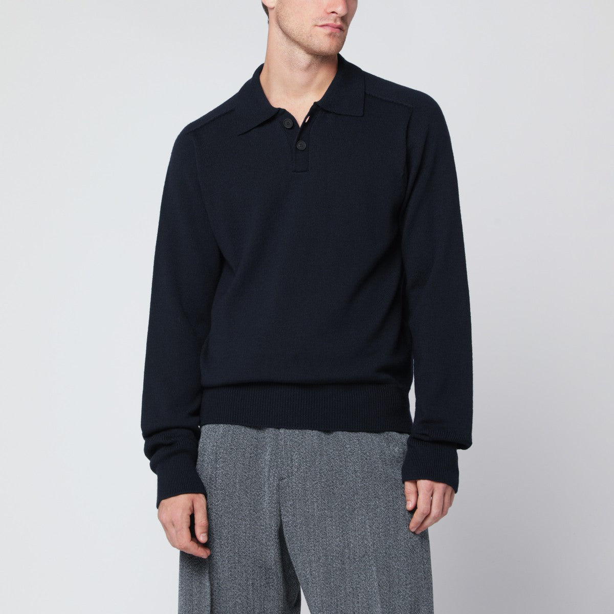 STUDIO NICHOLSON Navy blue wool polo sweater Studio Nicholson