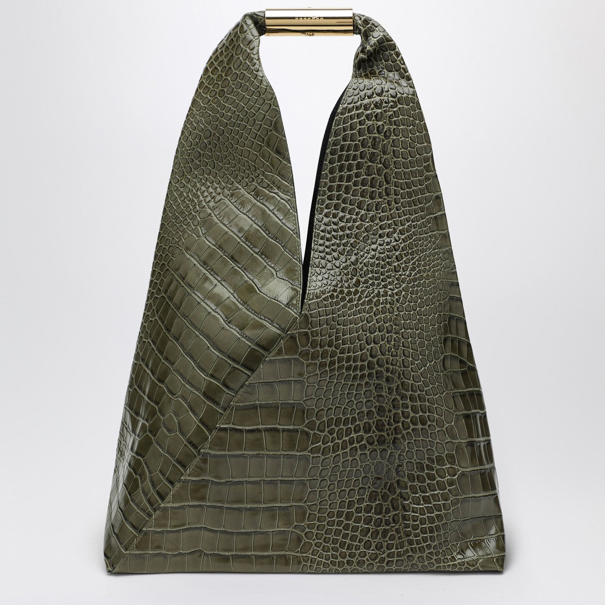 MM6 Maison Margiela Medium olive green Japanese bag with crocodile print MM6 Maison Margiela