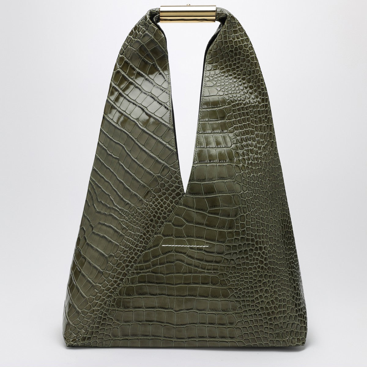 MM6 Maison Margiela Medium olive green Japanese bag with crocodile print MM6 Maison Margiela