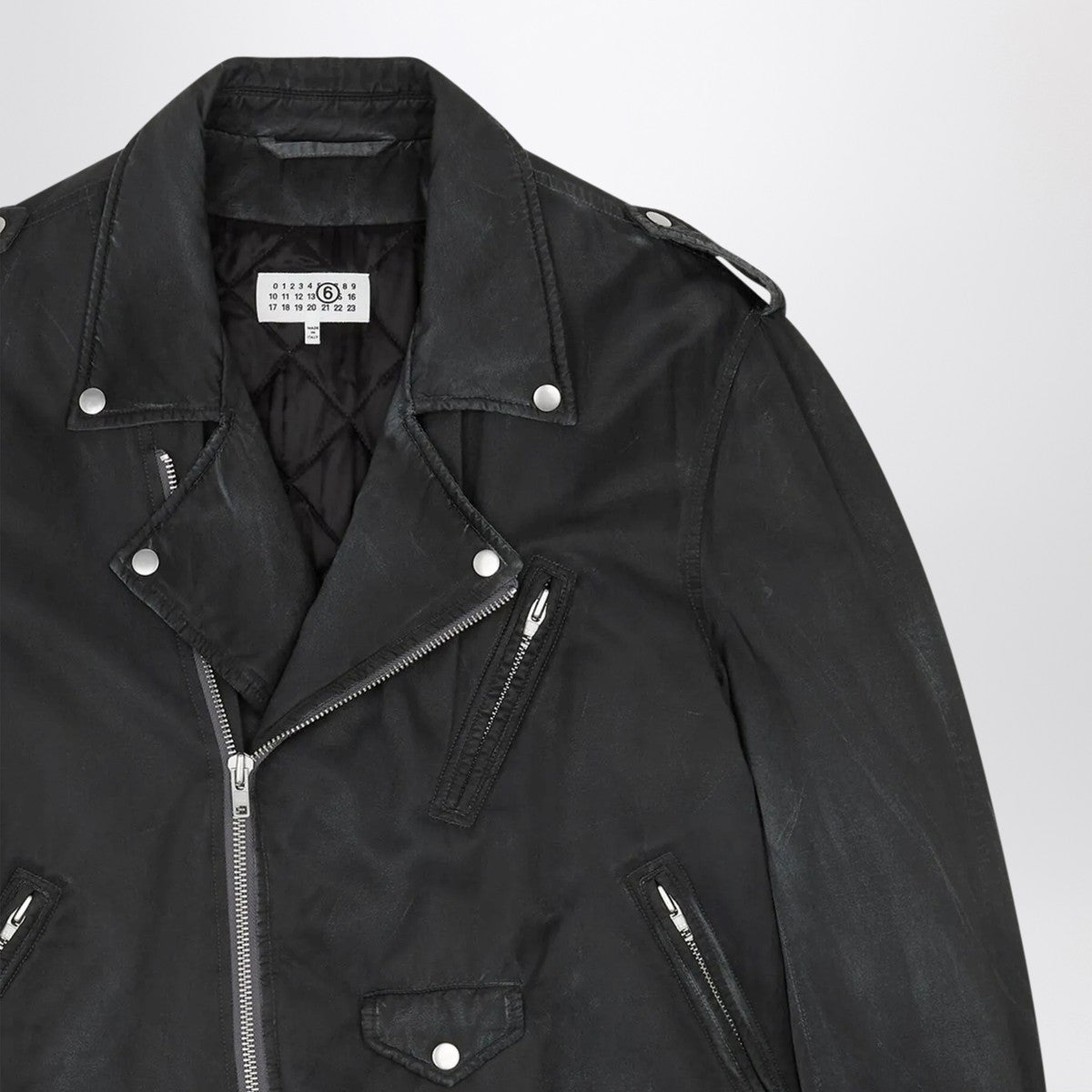MM6 Maison Margiela Black washed-effect biker jacket MM6 Maison Margiela