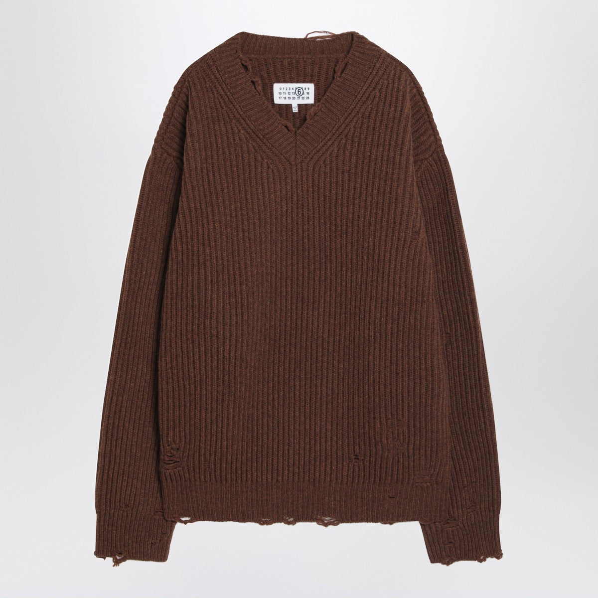 MM6 Maison Margiela Distressed brown wool-blend sweater MM6 Maison Margiela