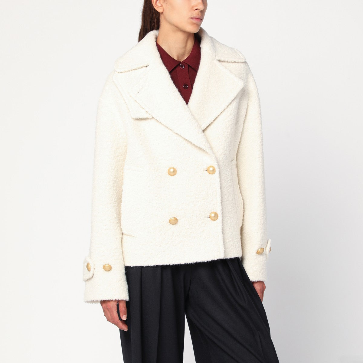 Tagliatore Short cream alpaca-blend coat Tagliatore
