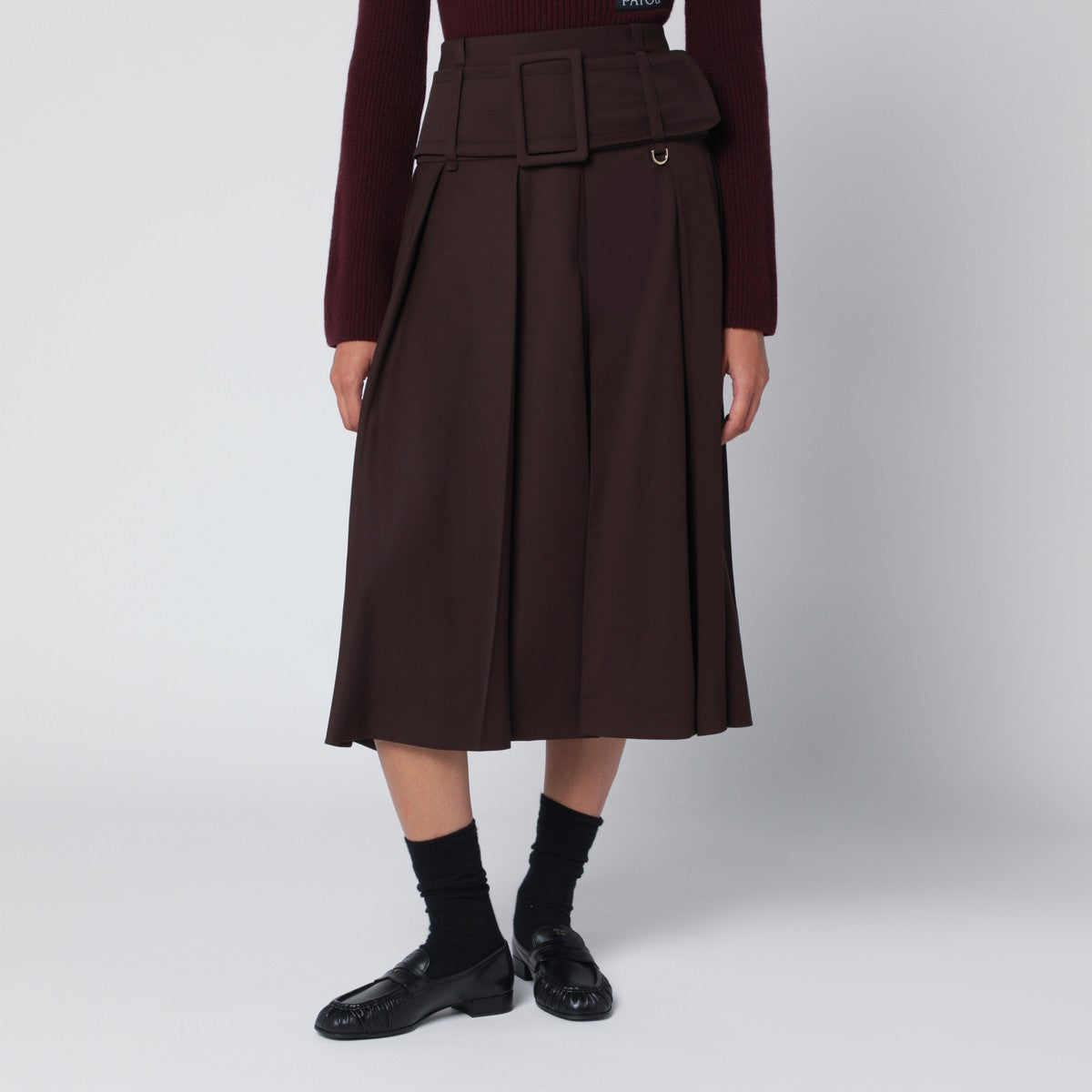 Patou Brown midi skirt with belt Patou