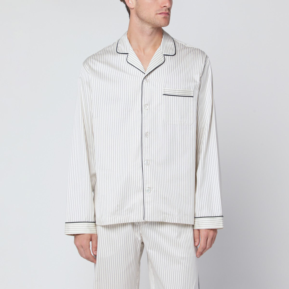 Tekla Brown and white striped pyjama shirt Tekla