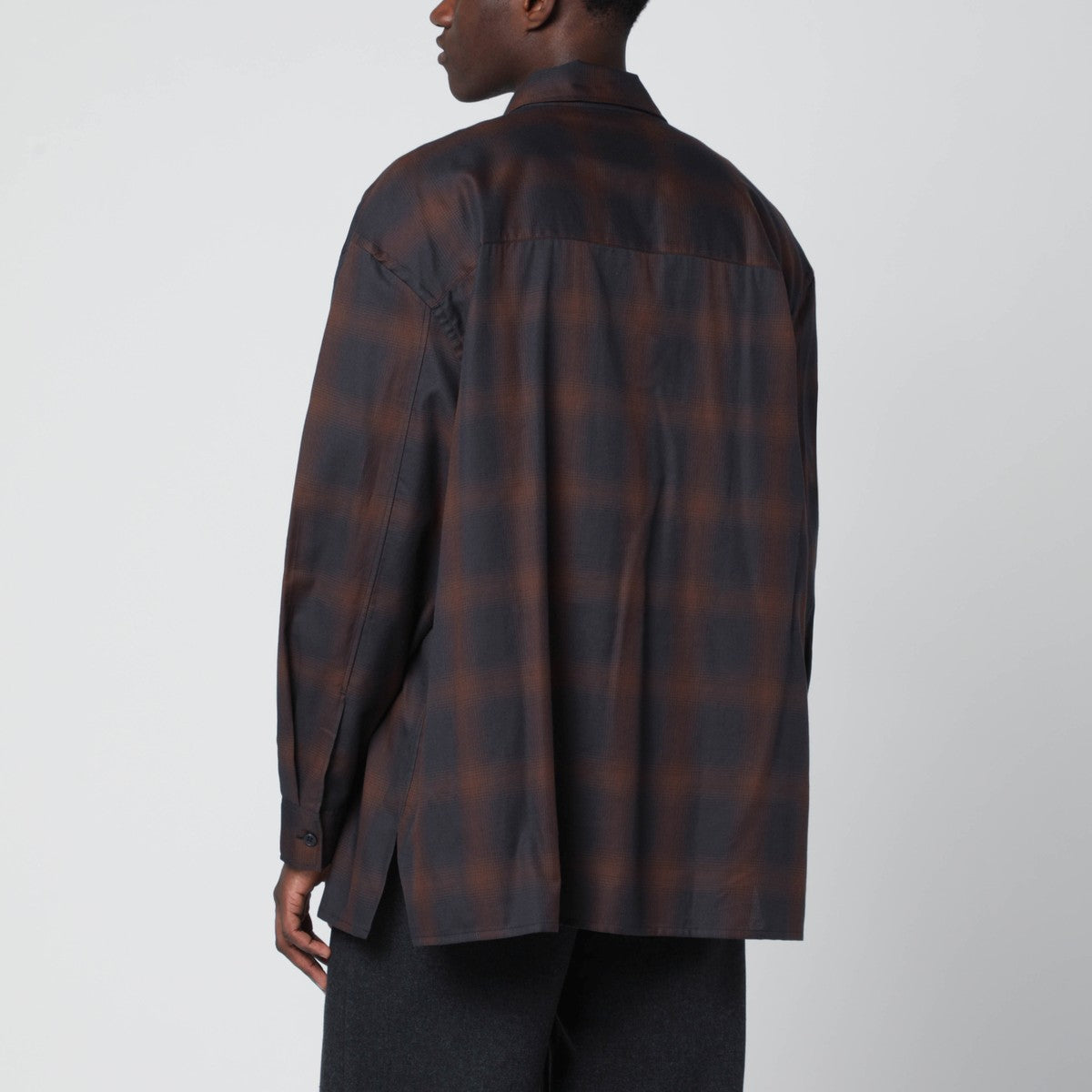 STUDIO NICHOLSON Navy blue and brown check shirt Studio Nicholson