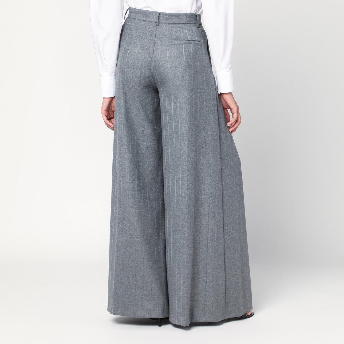 THE ANDAMANE Extra-wide grey pinstriped Tara trousers The Andamane