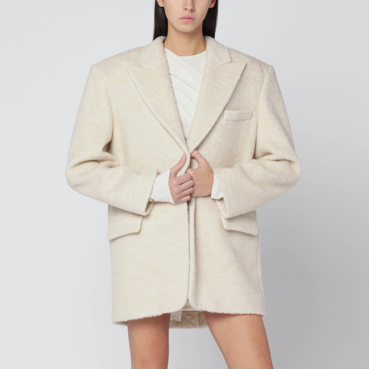 THE ANDAMANE Oversized ivory jacket in wool blend The Andamane
