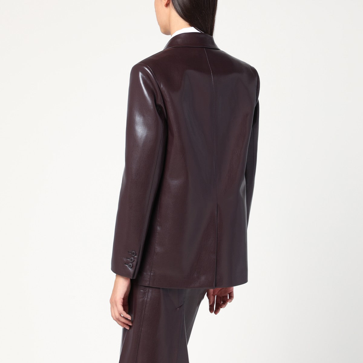THE ANDAMANE Bordeaux faux leather single-breasted jacket The Andamane