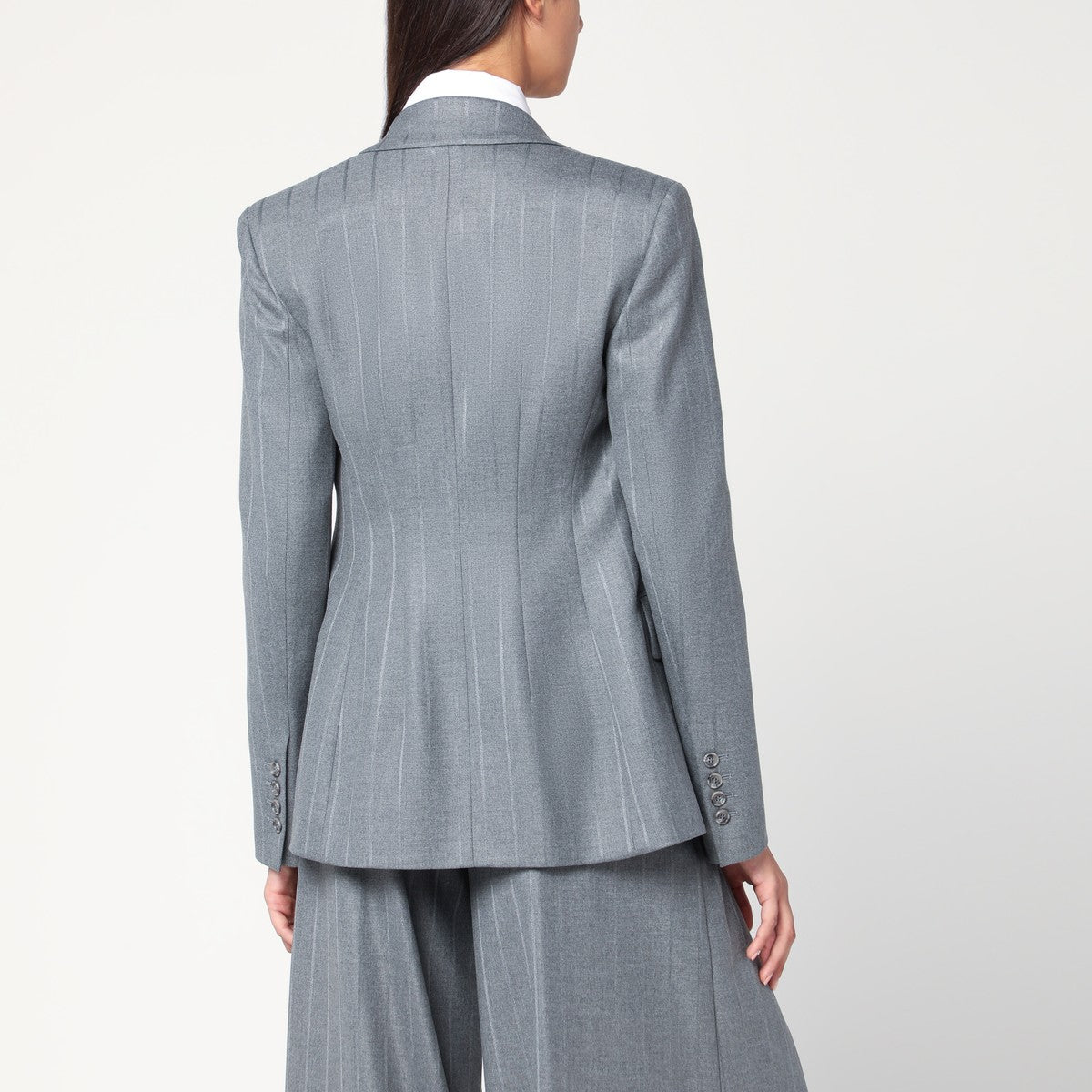 THE ANDAMANE Shannon grey pinstriped double-breasted jacket The Andamane