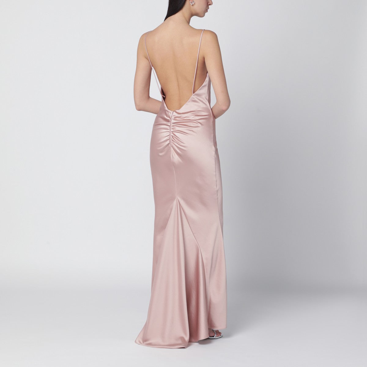 The Andamane Peony-coloured Ninfea dress with back draping The Andamane