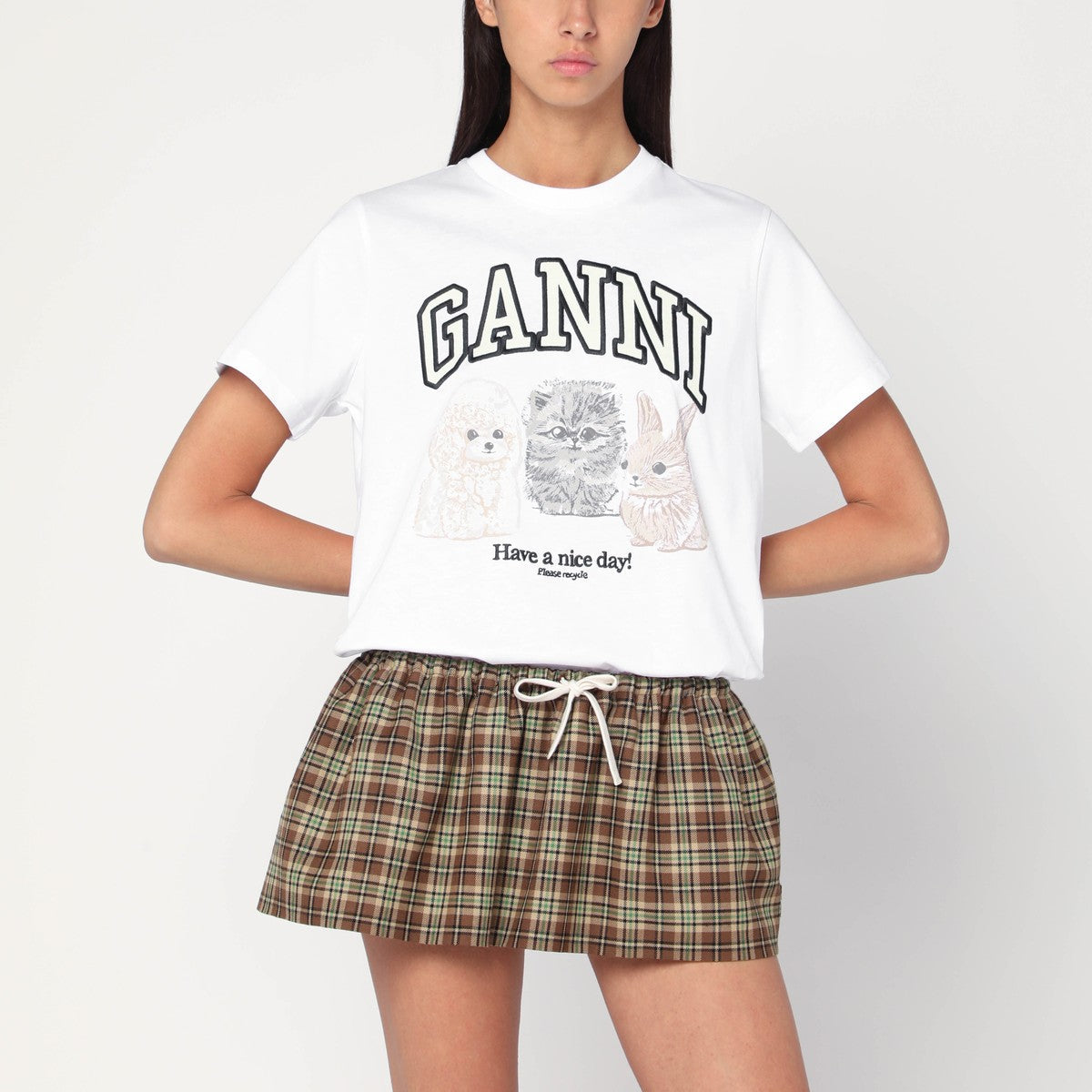 GANNI White T-shirt with logo print Ganni
