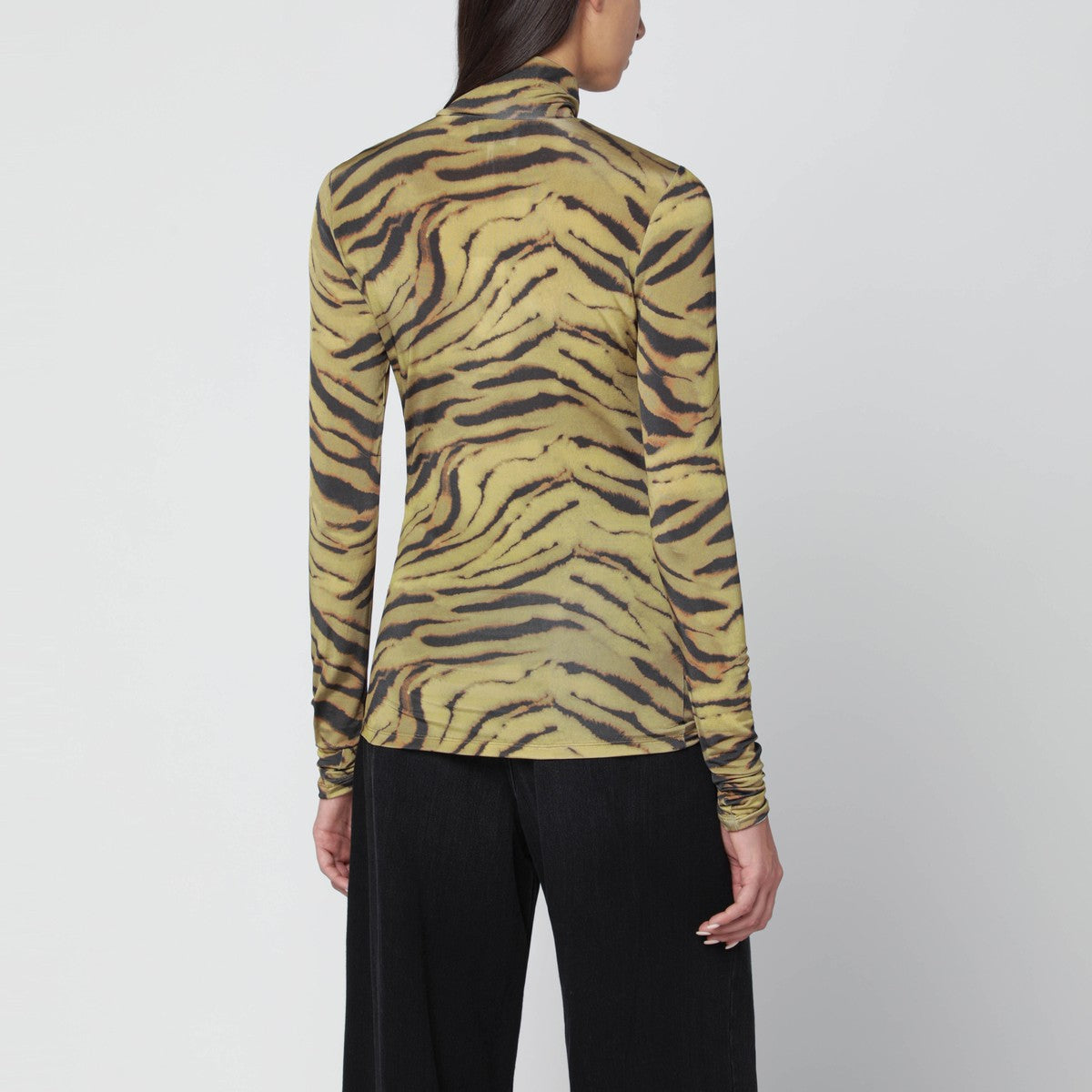 GANNI Khaki zebra-print turtleneck Ganni