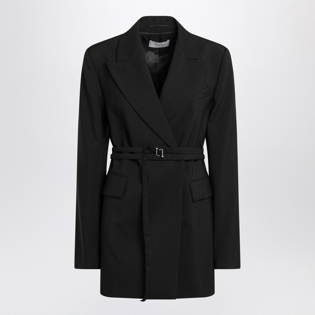Sportmax Long double-breasted black jacket with belt Sportmax