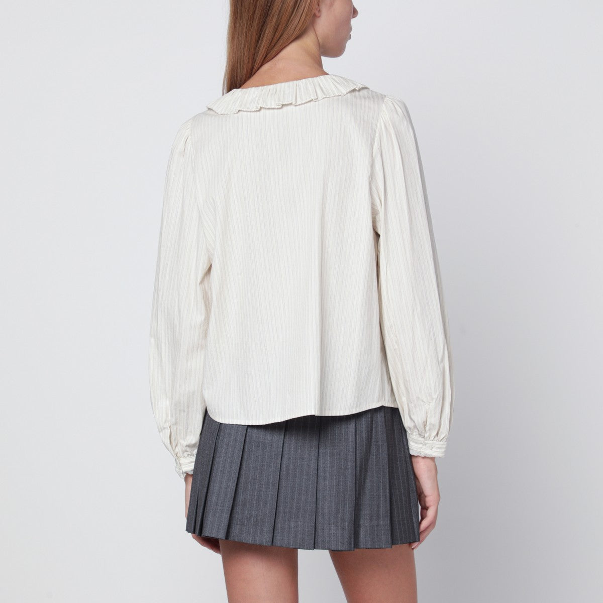 Dunst Light beige striped shirt with ruffles Dunst