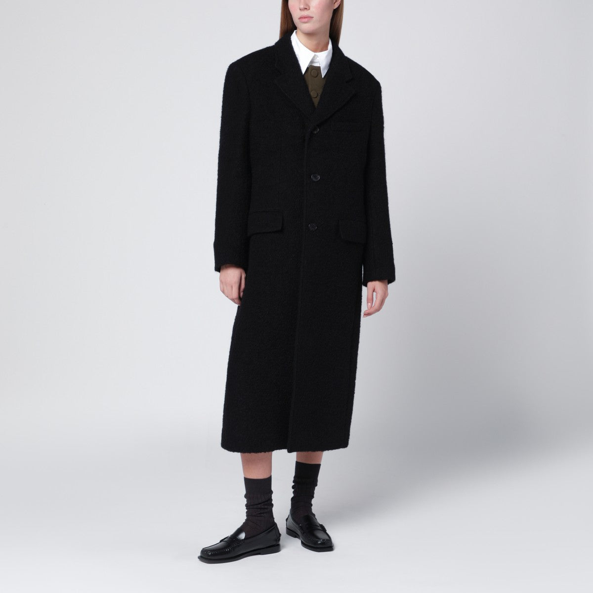 Dunst Black single-breasted wool-blend coat Dunst