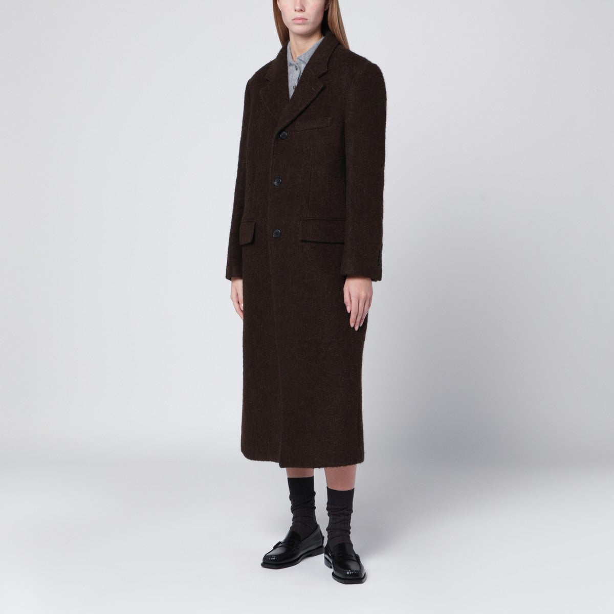 Dunst Brown single-breasted wool-blend coat Dunst