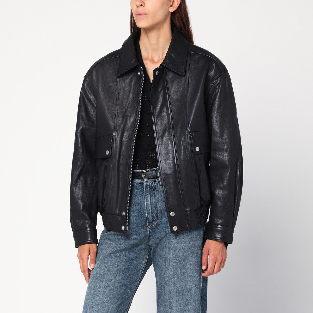 Dunst Black leather bomber jacket Dunst