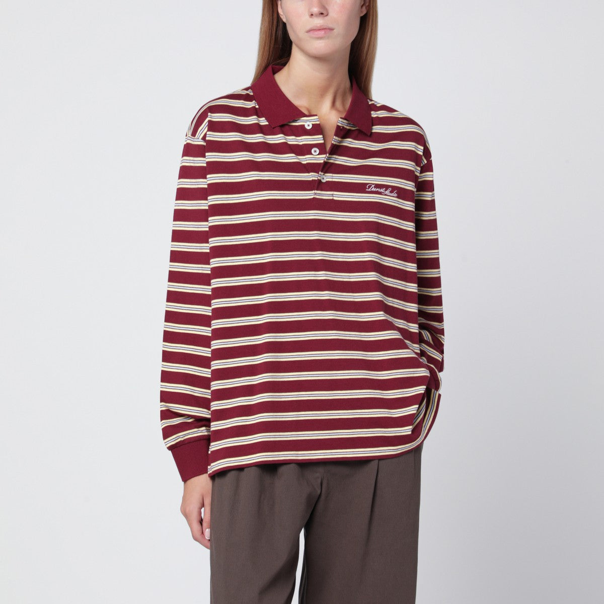 Dunst Burgundy striped cotton polo shirt Dunst