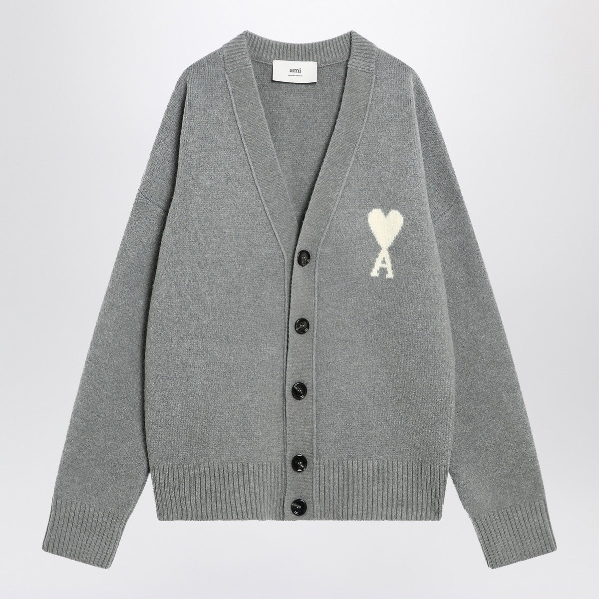 Ami Paris Light gray wool cardigan Ami De Coeur Ami Paris