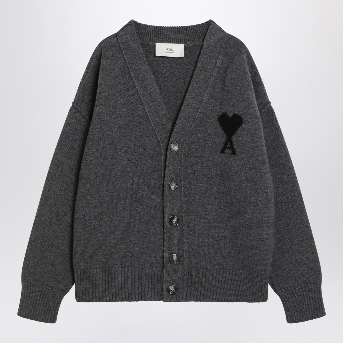 Ami Paris Ami De Coeur heather grey wool cardigan