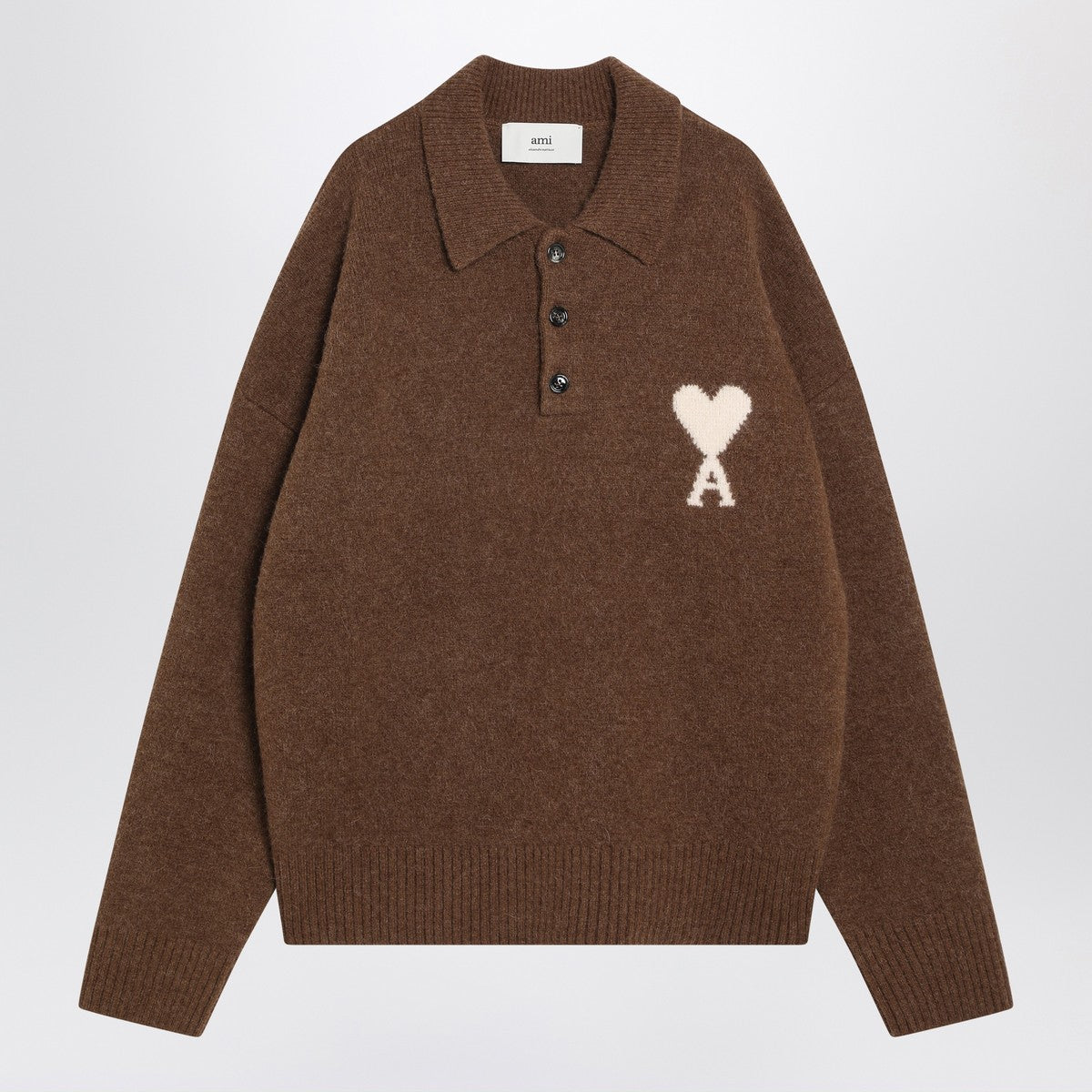 Ami Paris Ami De Coeur polo sweater in hazelnut color Ami Paris