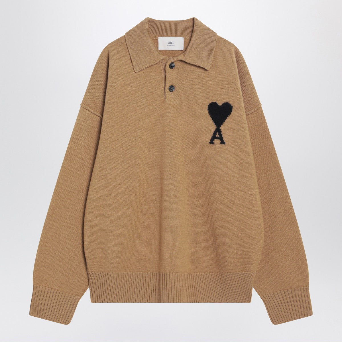Ami Paris Camel-coloured Ami De Coeur polo sweater Ami Paris