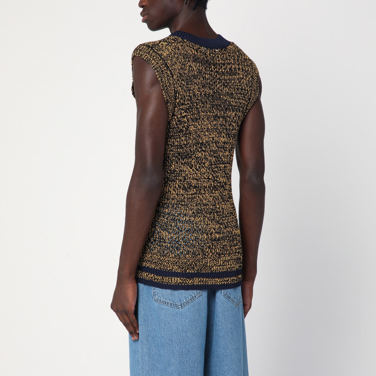 Wales Bonner Navy blue/yellow textured vest in a cotton blend Wales Bonner