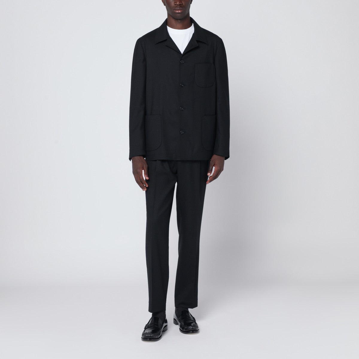 Santaniello Black single-breasted suit in wool blend