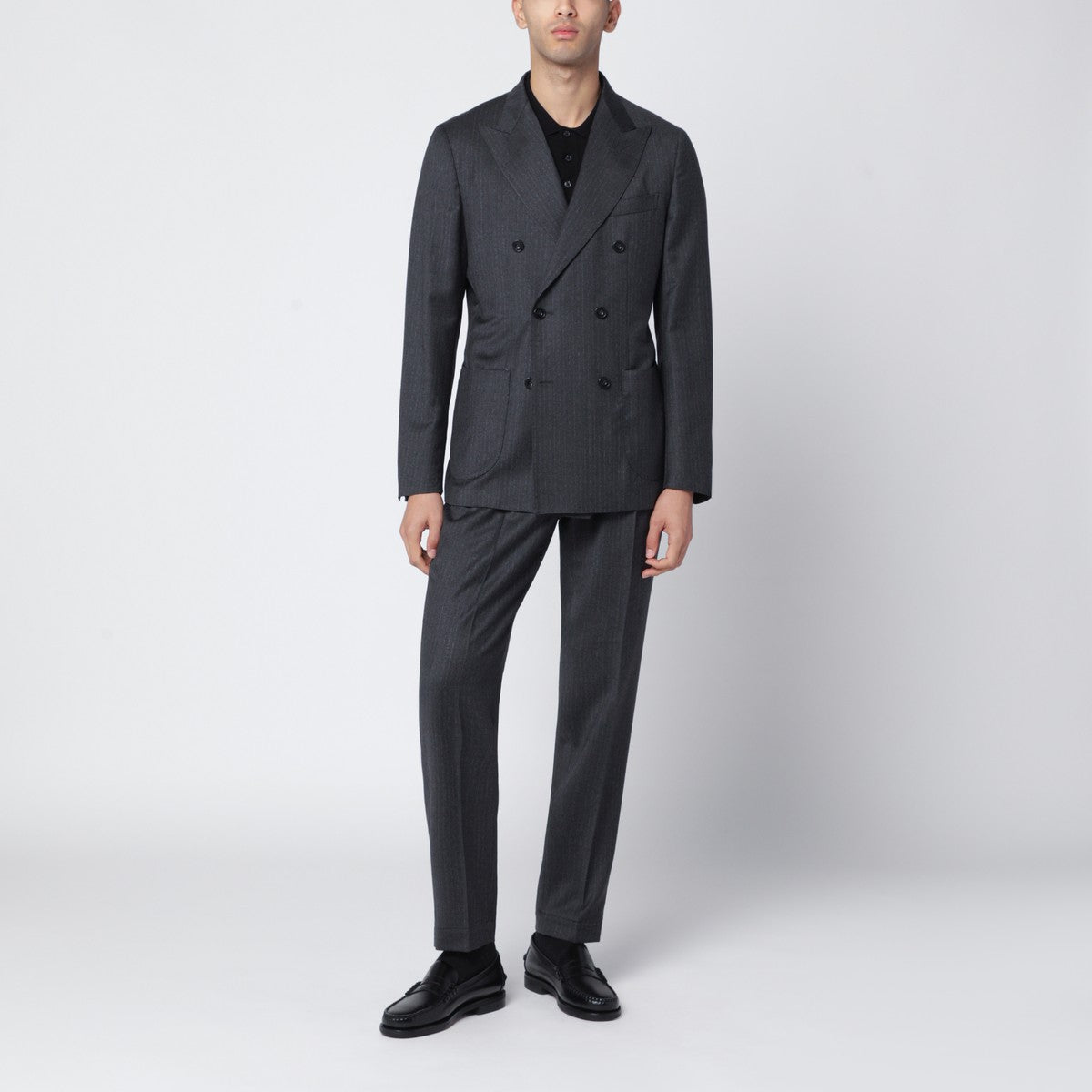 Santaniello Grey pinstripe double-breasted wool suit Santaniello