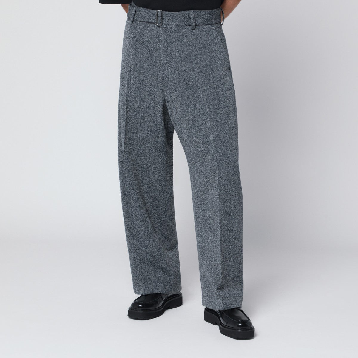 STUDIO NICHOLSON Black and white patterned wool trousers Studio Nicholson