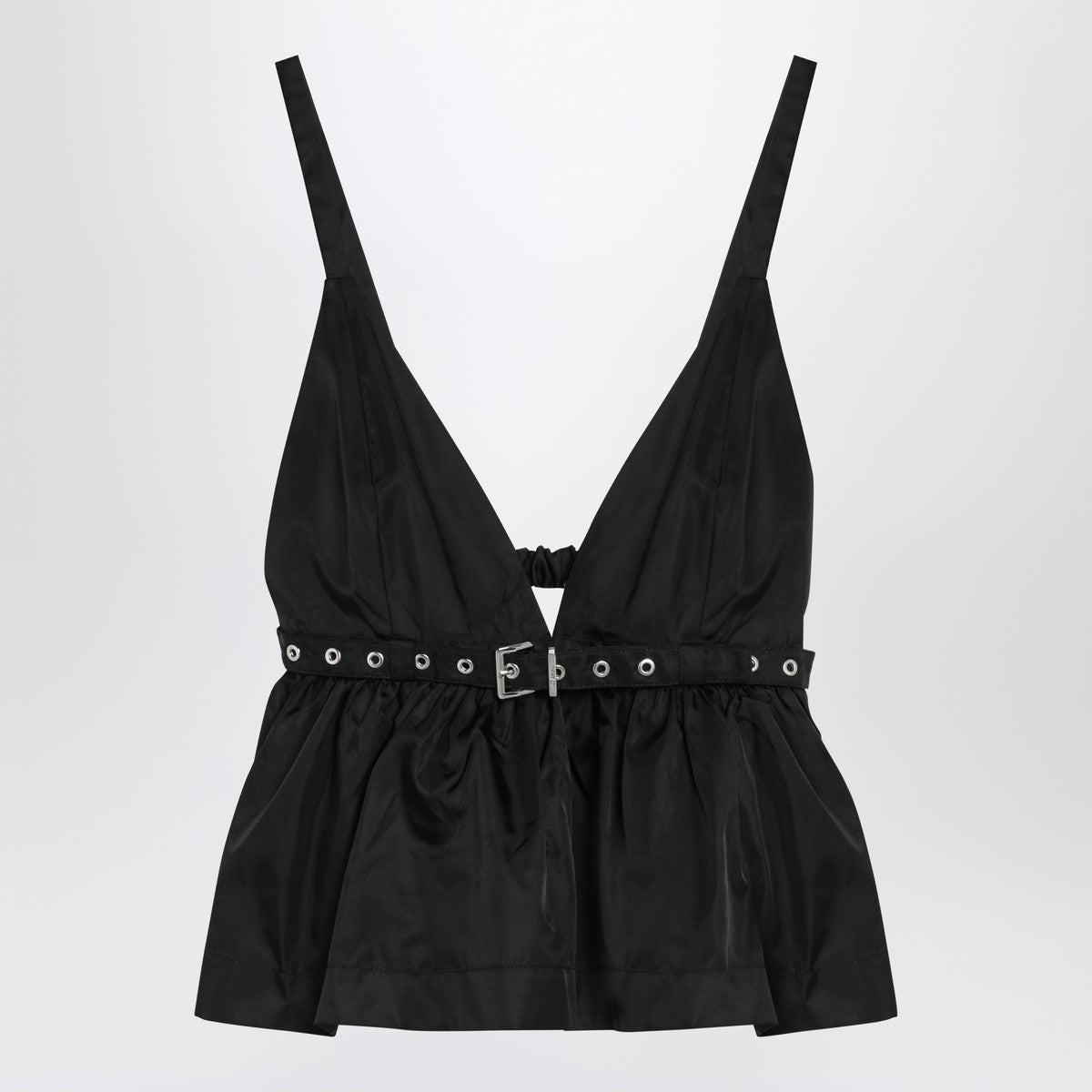 GANNI Black duchesse top with strap Ganni