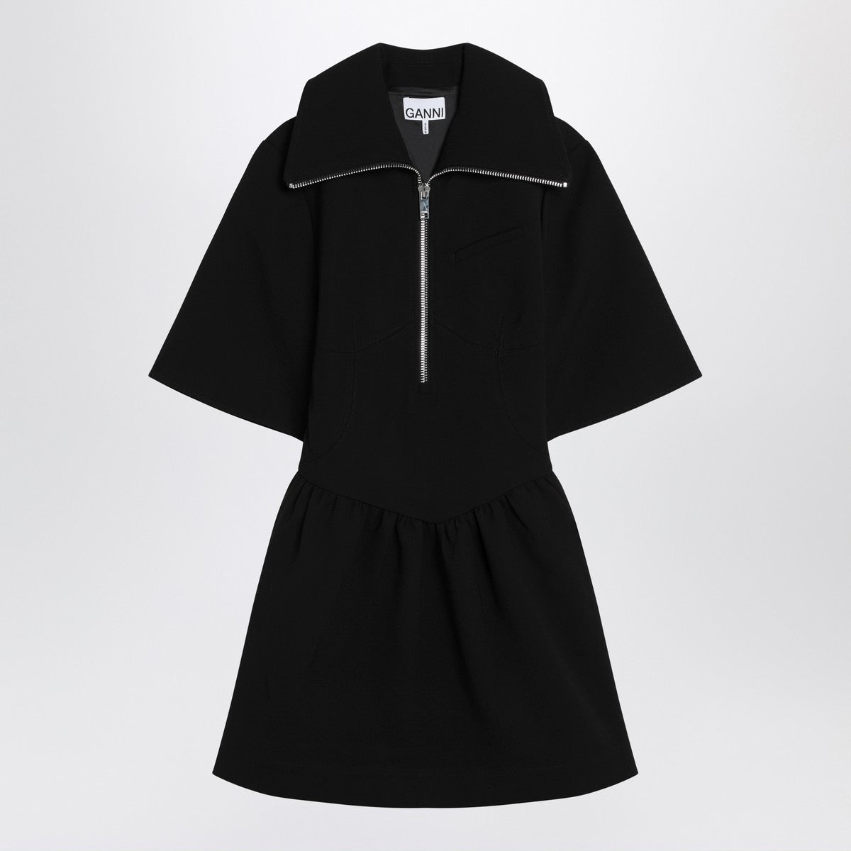 GANNI Black mini dress in crêpe Ganni