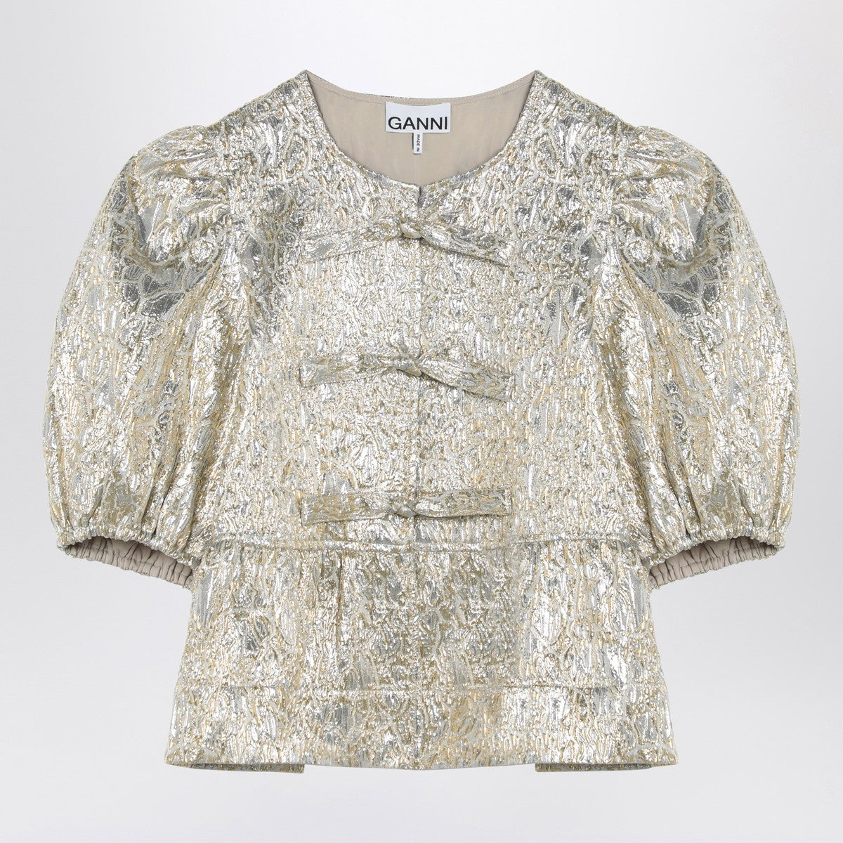 GANNI Gold/silver blouse with bows Ganni