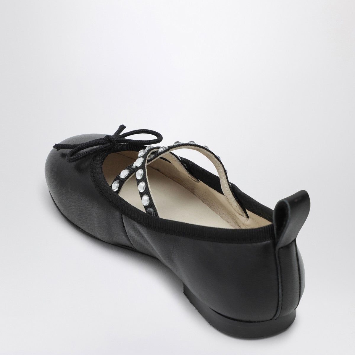 Bonpoint Black leather ballerina with rhinestones Bonpoint
